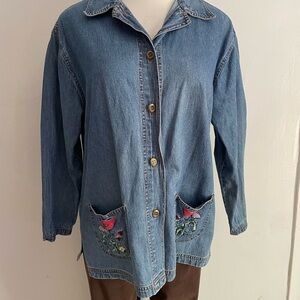 Blair Blue Denim Jacket with Embroidered Pockets